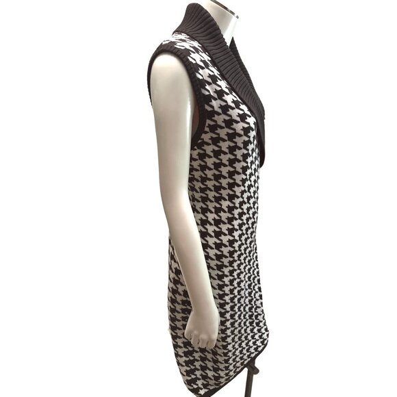 Calvin Klein Womens Houndstooth Sleeveless Sweater Dress Size L Black & White - Picture 3 of 11